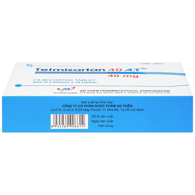 Thuốc Telmisartan 40mg A.T An Thiên điều trị tăng huyết áp (3 vỉ x 10 viên)