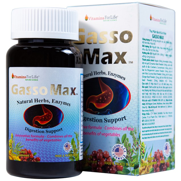 Viên uống Gasso Max Vitamins For Life bổ sung enzym và các thảo mộc (30 viên)