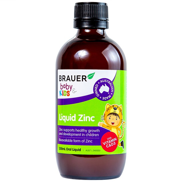 Siro kẽm Brauer Baby Kids Liquid Zinc bổ sung kẽm, tăng sức đề kháng cho trẻ 1- 13 tuổi (200ml)