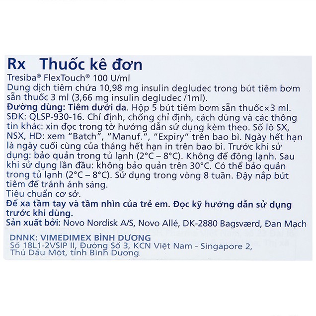 Bút tiêm Tresiba 100ui/ml Novo Nordisk điều trị đái tháo đường (5 cây x 3ml)