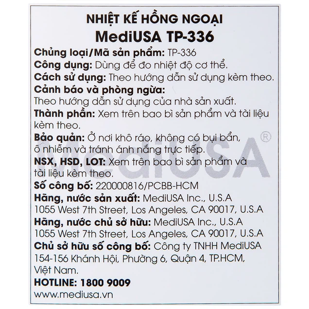 Nhiệt kế hồng ngoại MediUSA Infrared Thermometer TP-336N New hỗ trợ đo nhiệt độ cơ thể