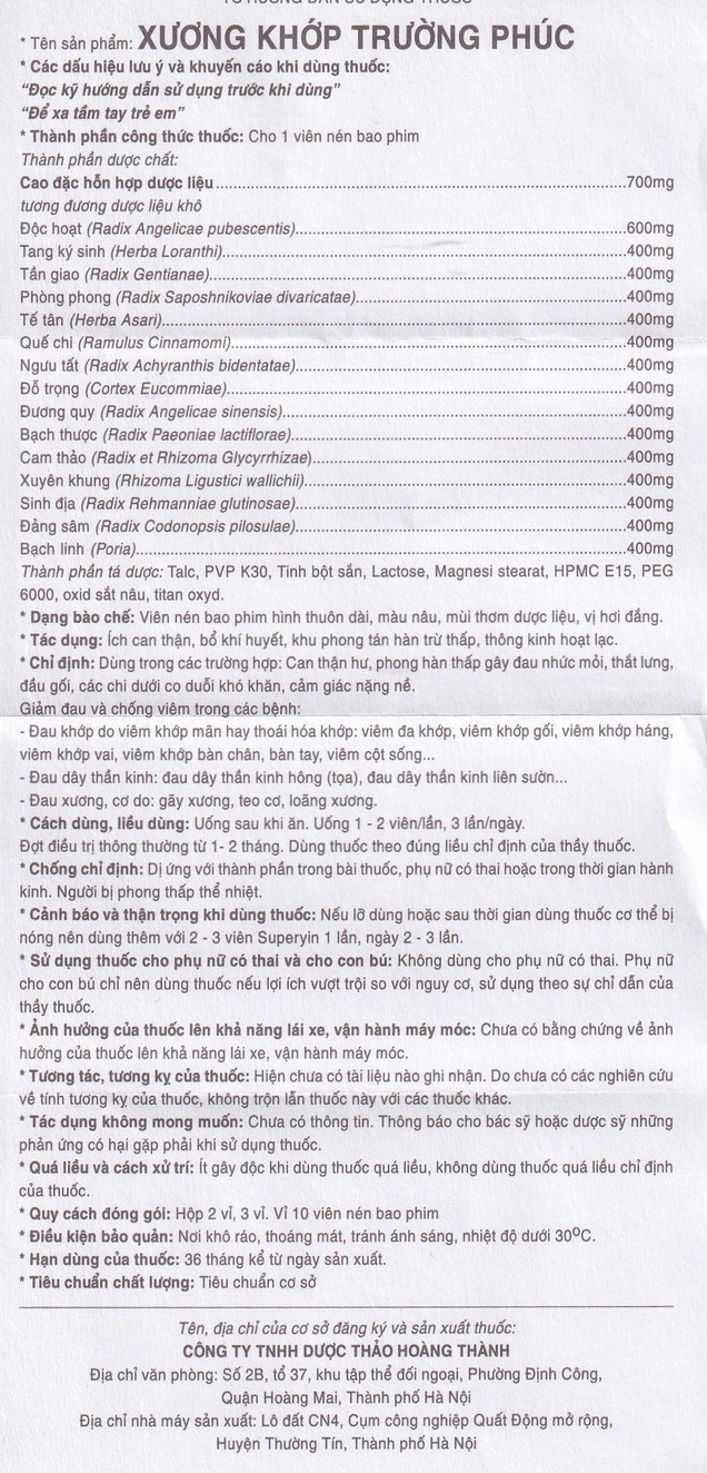 Thuốc Xương Khớp Trường Phúc điều trị đau nhức cơ xương khớp (20 viên)