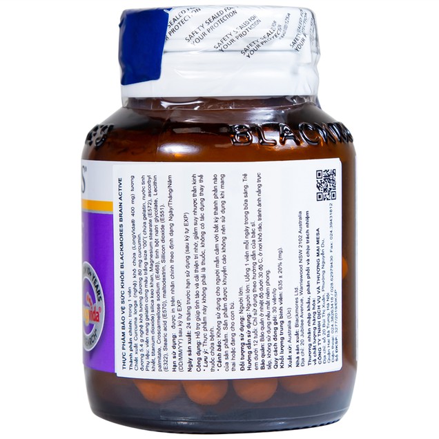 Viên uống Blackmores Brain Active hỗ trợ cải thiện trí nhớ, suy nhược thần kinh (30 viên)