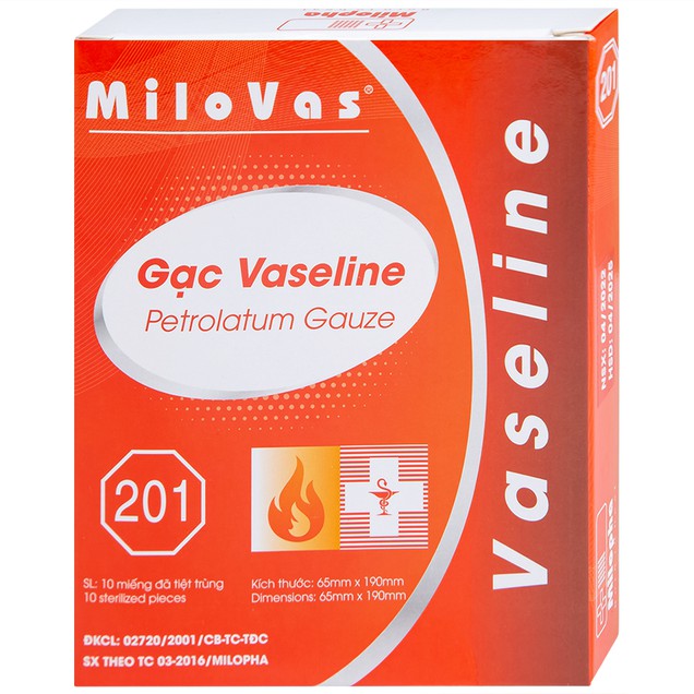 Gạc tiệt trùng Vaseline Petrolatum Gauze Milovas Milopha (10 miếng)