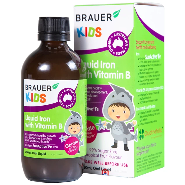 Siro Brauer Kids Liquid Iron With Vitamin B bổ sung sắt và vitamin B (200ml)