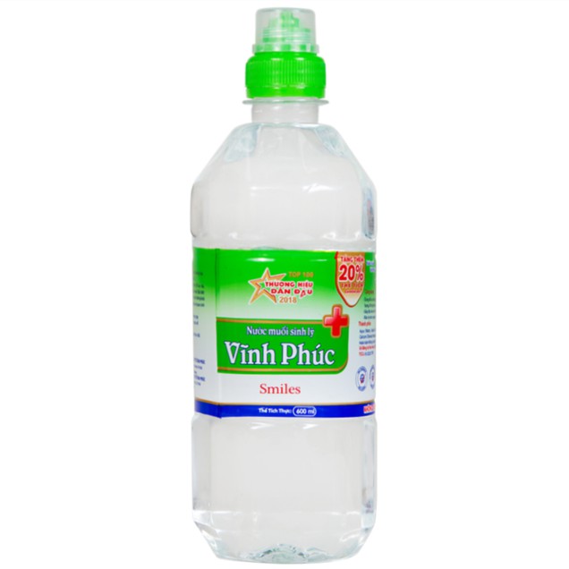 Nước muối Natri Clorid 0.9 Vĩnh Phúc Smiles làm sạch răng, khử mùi hôi khoang miệng (600ml)
