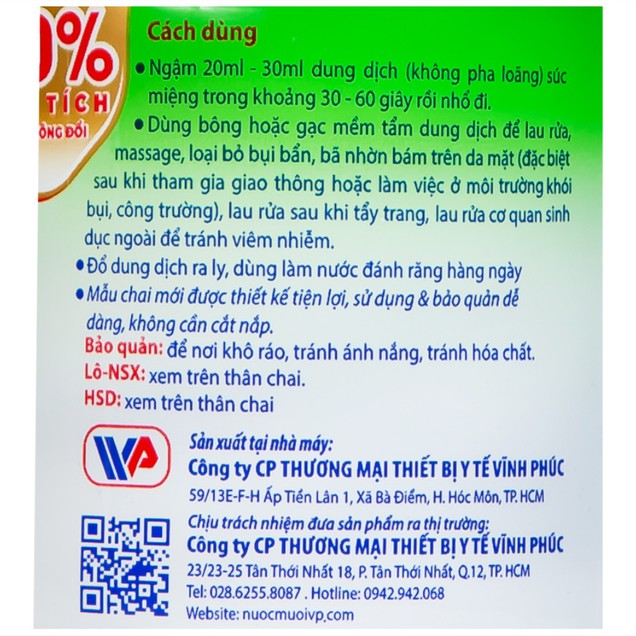 Nước muối Natri Clorid 0.9 Vĩnh Phúc Smiles làm sạch răng, khử mùi hôi khoang miệng (600ml)