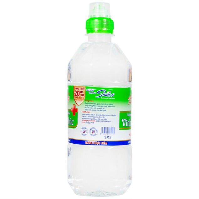 Nước muối Natri Clorid 0.9 Vĩnh Phúc Smiles làm sạch răng, khử mùi hôi khoang miệng (600ml)