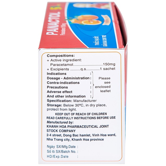 Thuốc Panactol 150mg Khapharco hỗ trợ giảm đau và hạ sốt (48 gói x 1.5g)