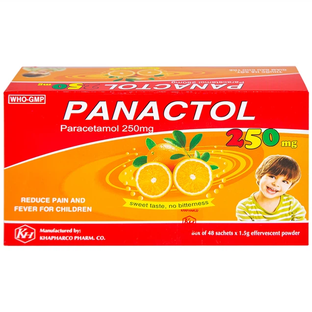 Thuốc Panactol 250mg Khapharco hỗ trợ giảm đau và hạ sốt (48 gói x 1.5g)
