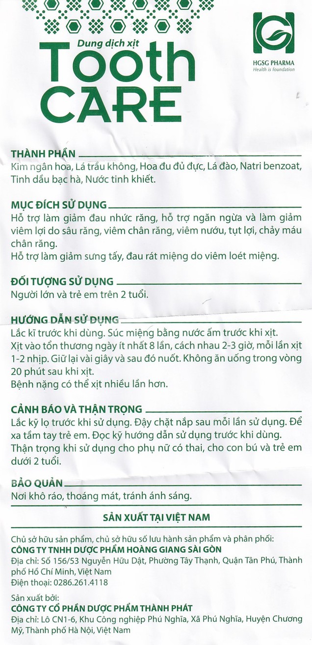 Dung dịch xịt Tooth Care giảm đau nhức răng, viêm nướu (20ml)