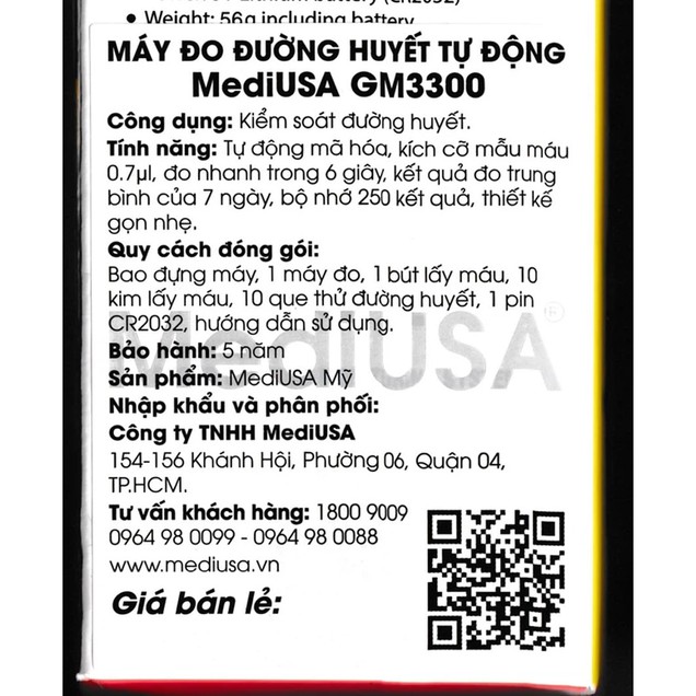 Máy đo đường huyết tự động MediUSA GM3300 hỗ trợ kiểm soát đường huyết