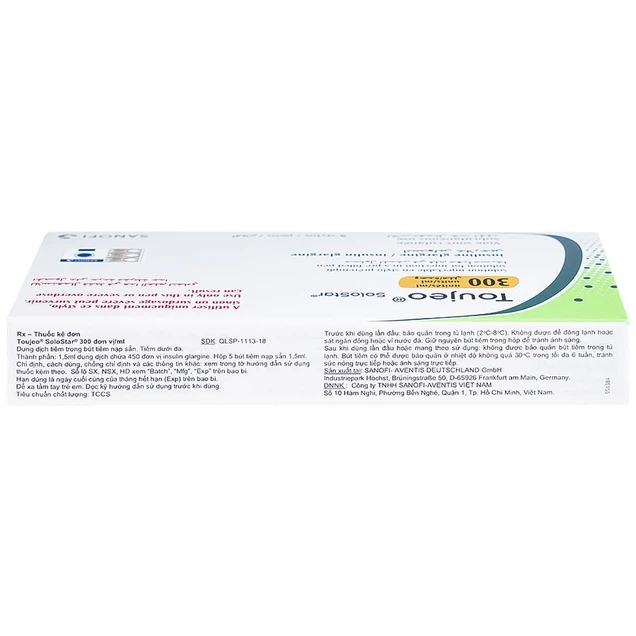 Thuốc tiêm Toujeo Solostar 300U/ml Sanofi điều trị tiểu đường (5 cây x 1.5ml)