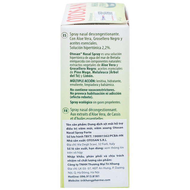 Dung dịch xịt mũi người lớn Otosan Nasal Spray Forte hỗ trợ điều trị viêm mũi, viêm xoang (30ml)