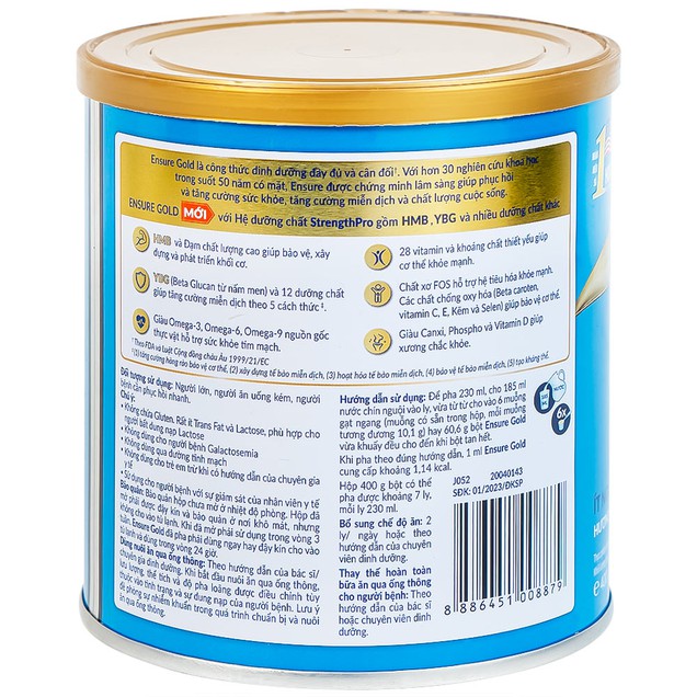 Sữa Abbott Ensure Gold StrengthPro hương Vani ít ngọt phục hồi và tăng cường sức khỏe (400g)