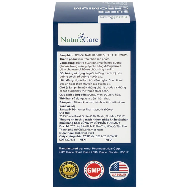 Viên uống Super Chromium 250mcg NatureCare giúp cân bằng đường huyết (90 viên)