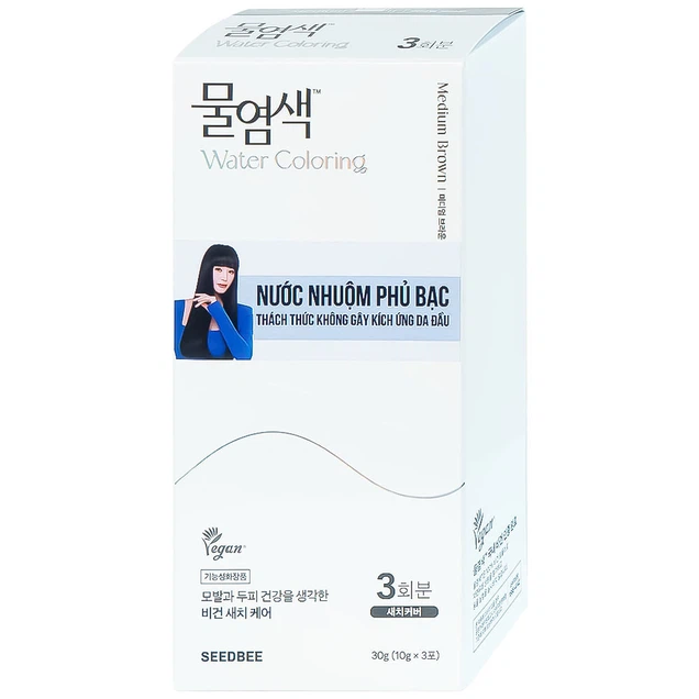 Nước nhuộm phủ bạc Seedbee Water Coloring Medium Brown Nbiyan nâu hạt dẻ không gây kích ứng da đầu (30g)