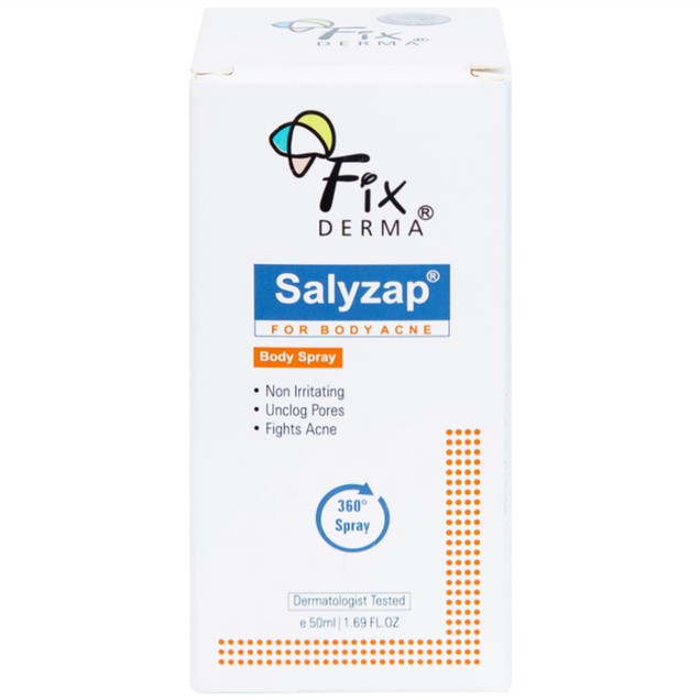 Xịt trị mụn Fixderma Salyzap for Body Acne Body Spray thông thoáng lỗ chân lông, không gây kích ứng và giảm mụn cho da (50ml)
