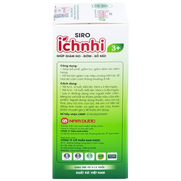 Siro Ho Cảm Ích Nhi 3+ Nam Dược hỗ trợ giải cảm, giảm ho, tiêu đờm (90ml)