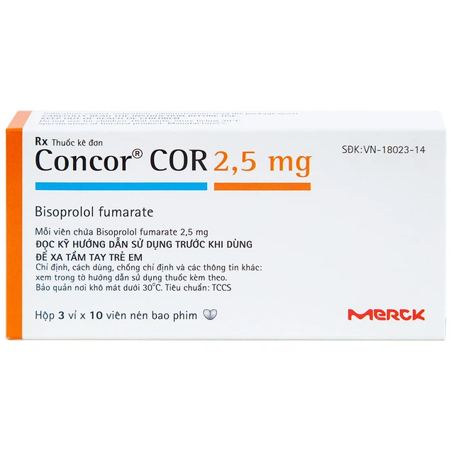 Thuốc Concor Cor 2.5mg Merck điều trị suy tim mãn tính (3 vỉ x 10 viên)