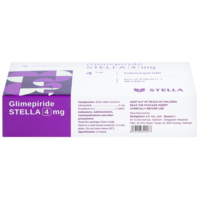 Thuốc Glimepiride Stella 4mg hỗ trợ kiểm soát đường huyết (3 vỉ x 10 viên)