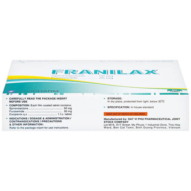 Thuốc Franilax 50mg/20mg Đạt Vi Phú ngăn chặn sự tích tụ nước trong cơ thể (30 viên)