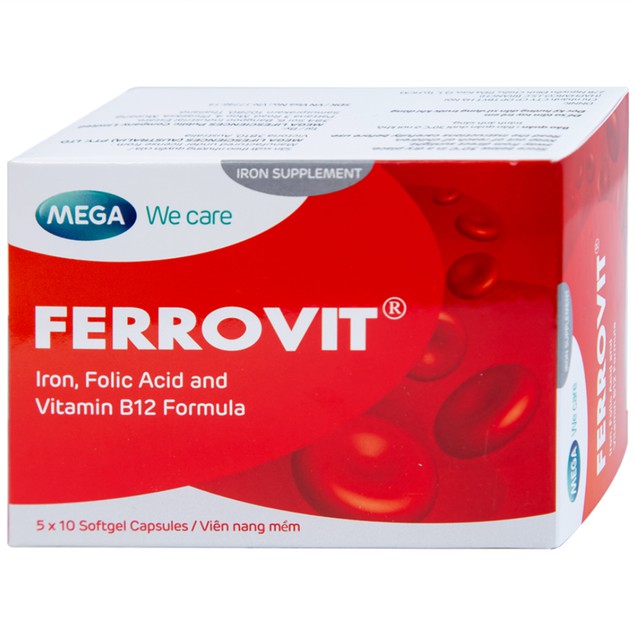 Thuốc Ferrovit MEGA We care hỗ trợ điều trị thiếu máu do thiếu sắt (5 vỉ x 10 viên)