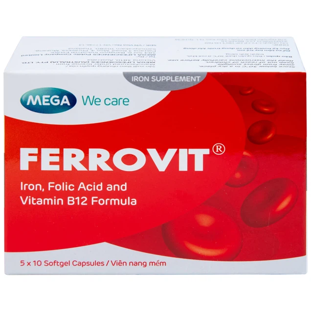 Thuốc Ferrovit MEGA We care hỗ trợ điều trị thiếu máu do thiếu sắt (5 vỉ x 10 viên)