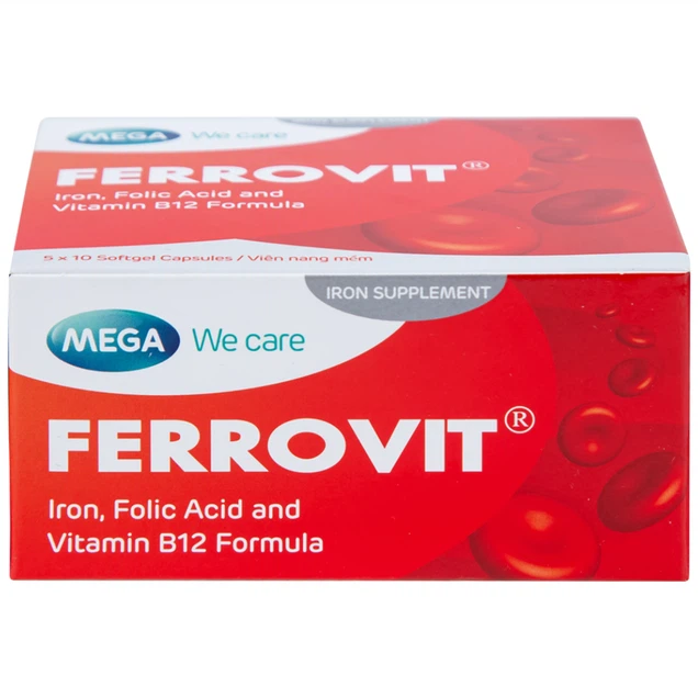 Thuốc Ferrovit MEGA We care hỗ trợ điều trị thiếu máu do thiếu sắt (5 vỉ x 10 viên)