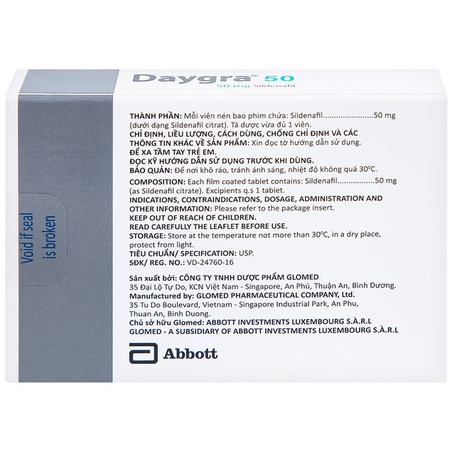 Thuốc Daygra 50mg Abbott điều trị rối loạn cương dương (1 vỉ x 4 viên)