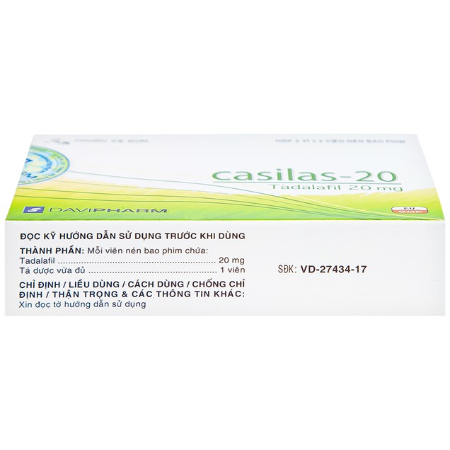 Thuốc Casilas 20mg Đạt Vi Phú điều trị rối loạn cương dương (2 vỉ x 2 viên)