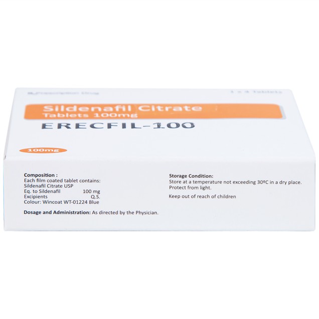 Thuốc Erecfil-100 Sildenafil Citrate 100mg Stallion điều trị rối loạn cương dương (4 viên)