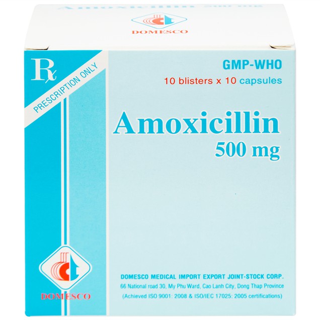 Thuốc Amoxicillin 500mg Domesco điều trị nhiễm khuẩn đường hô hấp (100 viên)