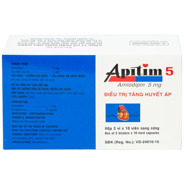 Thuốc Apitim 5mg DHG điều trị tăng huyết áp (3 vỉ x 10 viên)