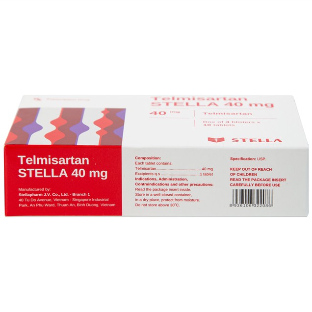 Thuốc Telmisartan Stella 40mg điều trị, phòng ngừa bệnh tim mạch (3 vỉ x 10 viên)