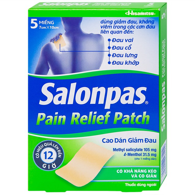 Cao dán Salonpas Pain Relief Patch Hisamitsu giúp giảm đau, kháng viêm (5 miếng)