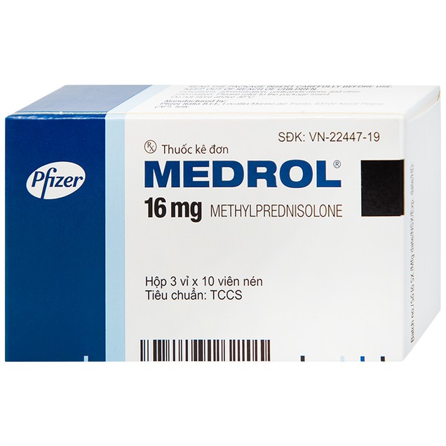 Thuốc Medrol 16mg Pfizer điều trị rối loạn nội tiết, kháng viêm, dị ứng (3 vỉ x 10 viên)