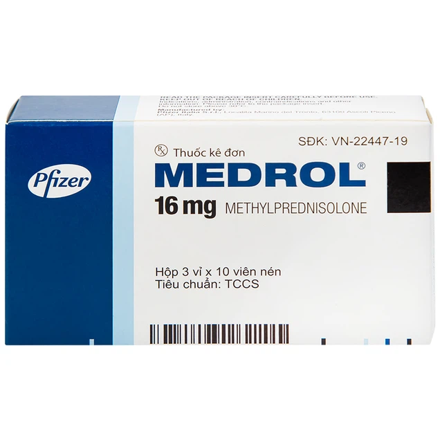 Thuốc Medrol 16mg Pfizer điều trị rối loạn nội tiết, kháng viêm, dị ứng (3 vỉ x 10 viên)