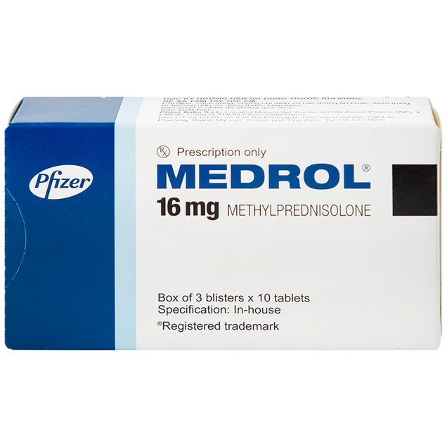 Thuốc Medrol 16mg Pfizer điều trị rối loạn nội tiết, kháng viêm, dị ứng (3 vỉ x 10 viên)