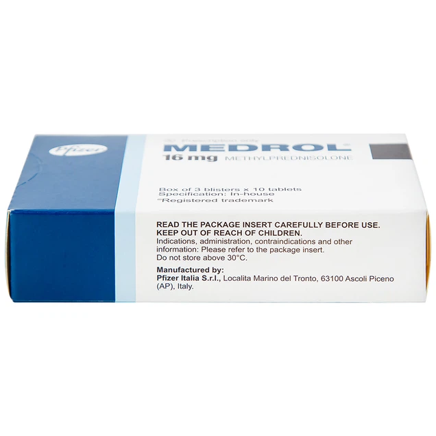 Thuốc Medrol 16mg Pfizer điều trị rối loạn nội tiết, kháng viêm, dị ứng (3 vỉ x 10 viên)