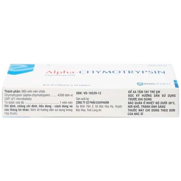 Thuốc Alpha-Chymotrypsin 4200Iu Euvipharm điều trị phù nề (2 vỉ x 10 viên)
