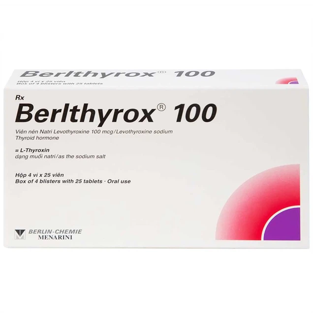 Thuốc Berlthyrox 100 Menarini điều trị nhược giáp, bướu giáp lành (4 vỉ x 25 viên)