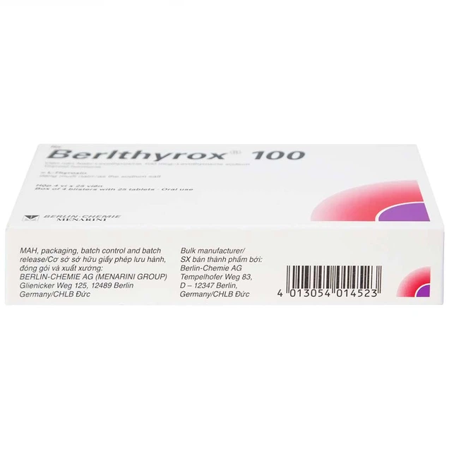 Thuốc Berlthyrox 100 Menarini điều trị nhược giáp, bướu giáp lành (4 vỉ x 25 viên)