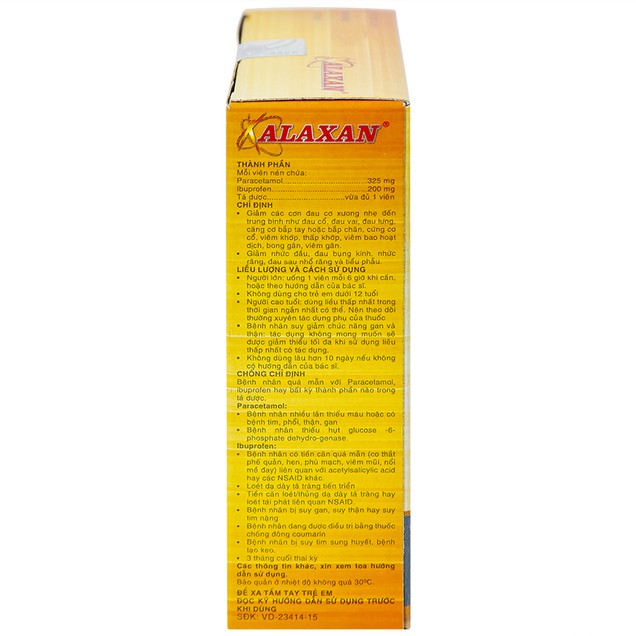 Thuốc Alaxan 325mg United hỗ trợ giảm các cơn đau xương khớp (10 vỉ x 10 viên)