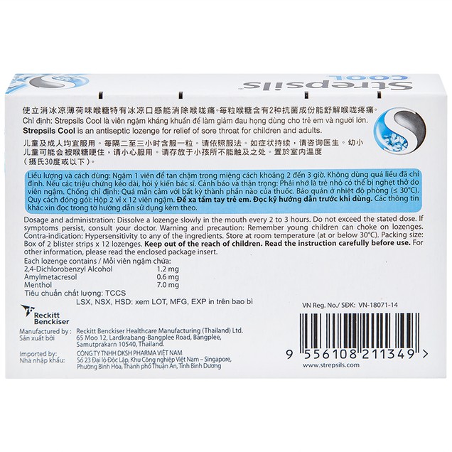 Viên ngậm Strepsils Cool Reckitt Benckiser điều trị đau họng (2 vỉ x 12 viên)