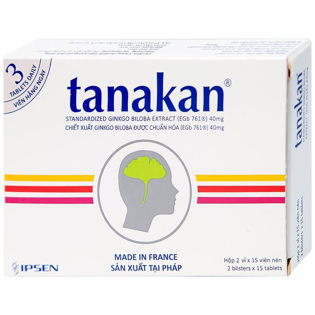 Thuốc Tanakan 40mg Ipsen điều trị triệu chứng rối loạn nhận thức ở người lớn tuổi (2 vỉ x 15 viên)