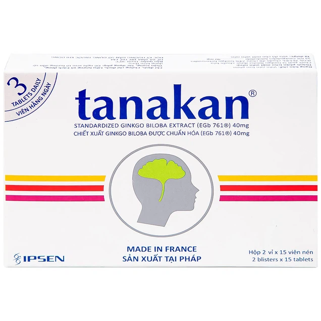 Thuốc Tanakan 40mg Ipsen điều trị triệu chứng rối loạn nhận thức ở người lớn tuổi (2 vỉ x 15 viên)