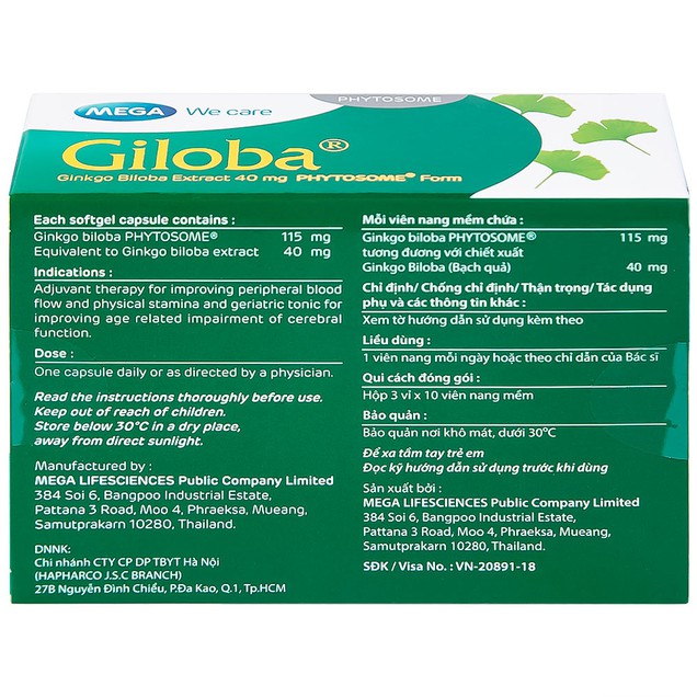 Thuốc Giloba 40mg MEGA We care hỗ trợ điều trị suy tuần hoàn não (3 vỉ x 10 viên)