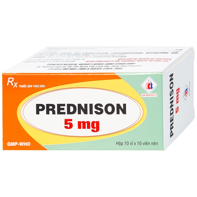 Thuốc Prednison 5mg Domesco điều trị viêm khớp dạng thấp, lupus ban đỏ (100 viên)