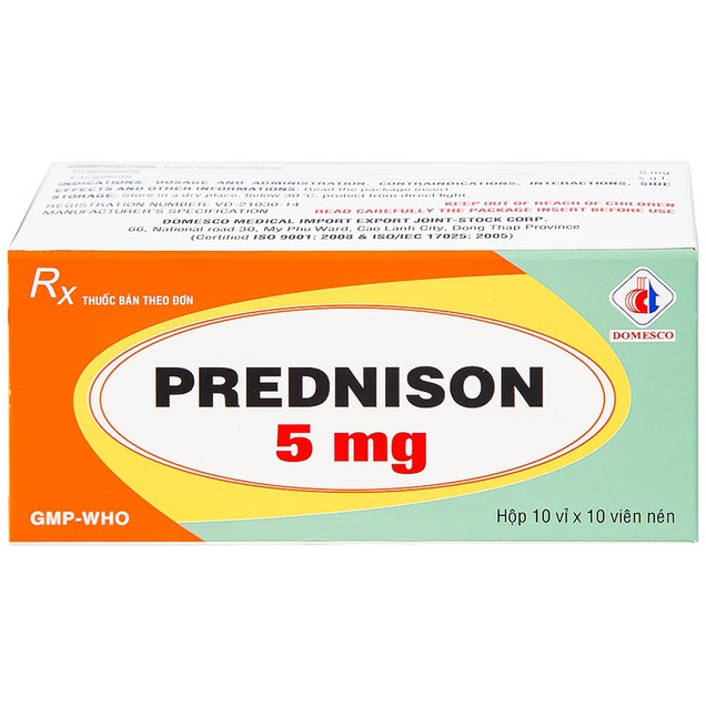 Thuốc Prednison 5mg Domesco điều trị viêm khớp dạng thấp, lupus ban đỏ (100 viên)